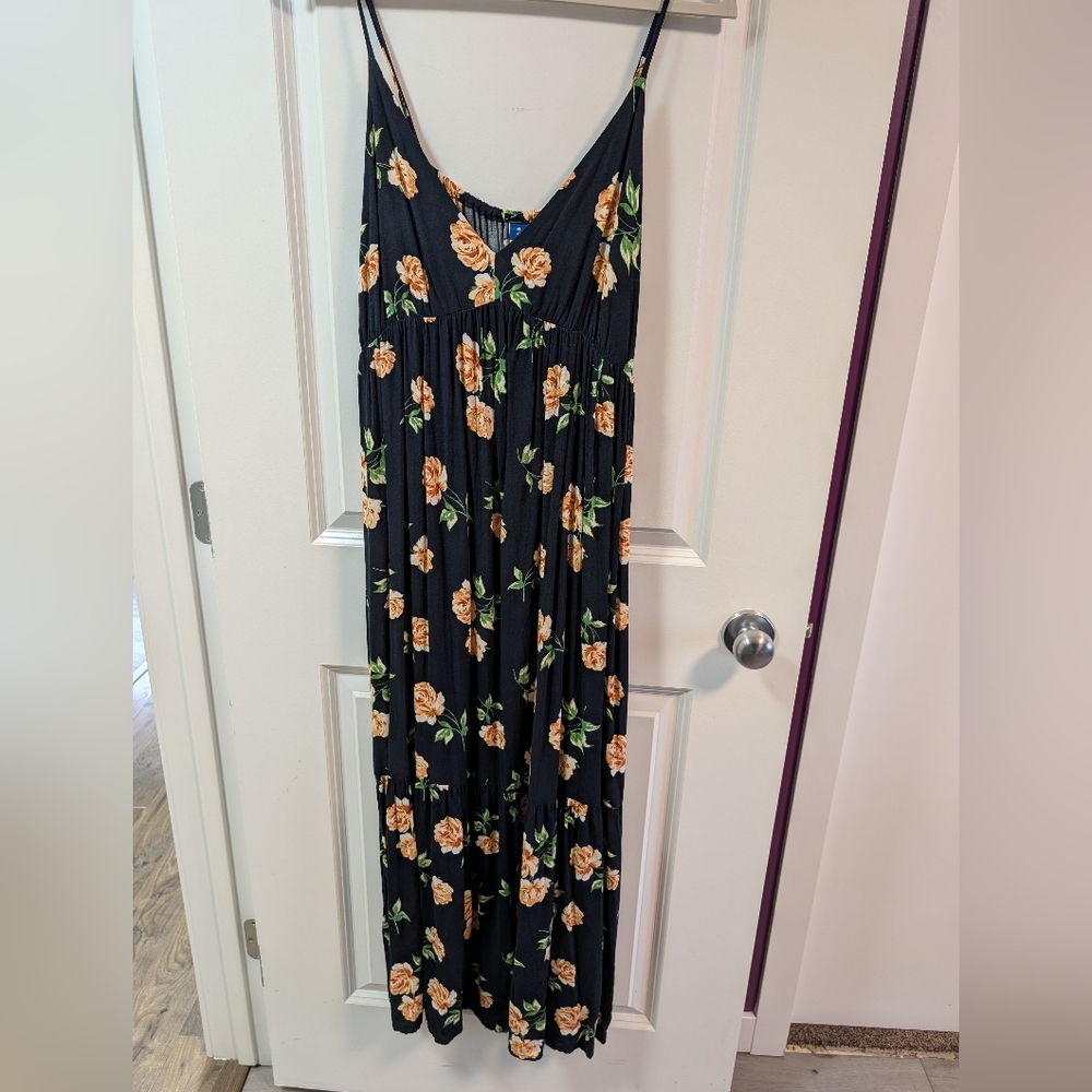 Old Navy Black Dress with Orange Floral Design